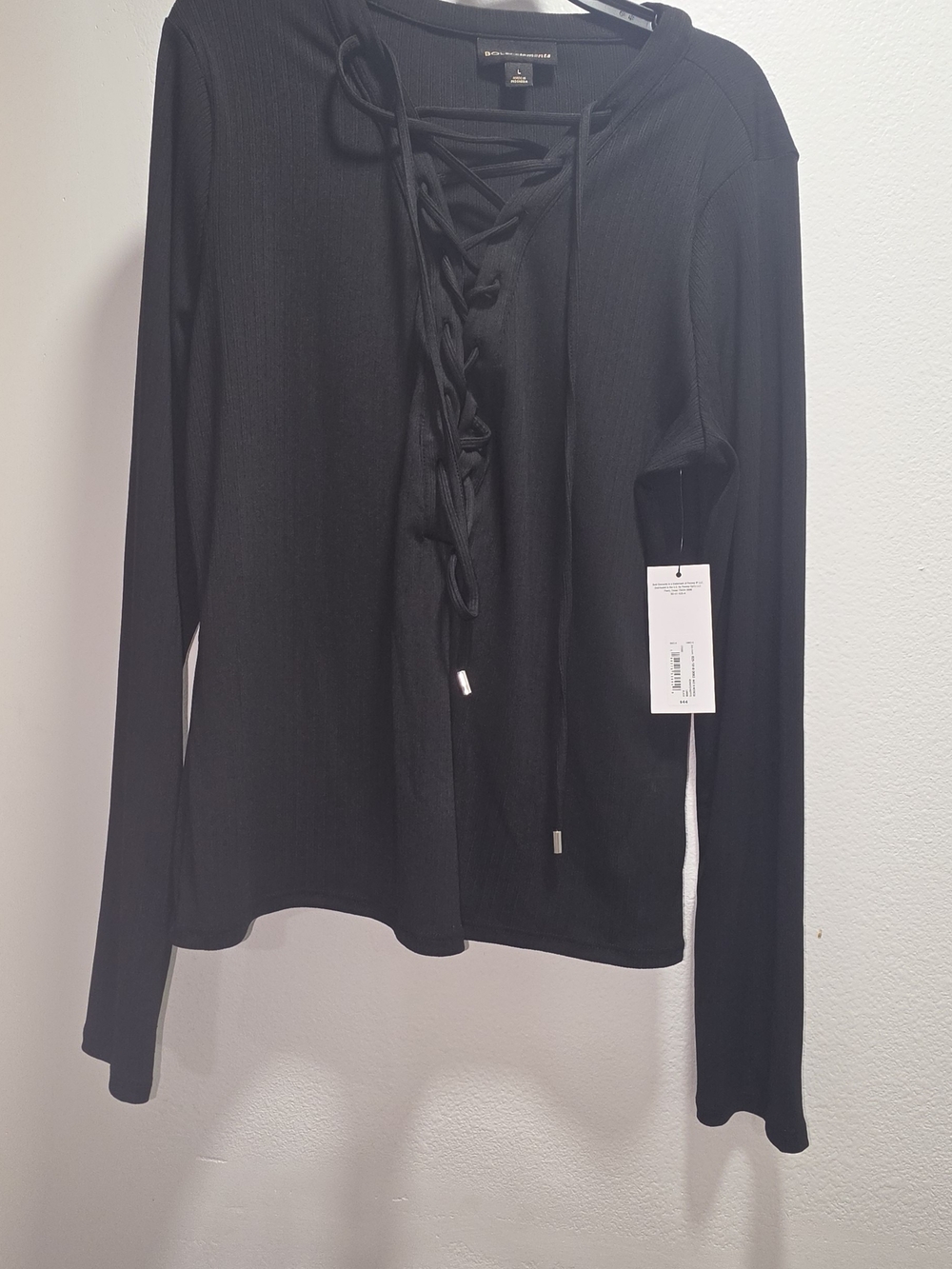 Dana Buchman Black Lace-Up Long Sleeve Tee